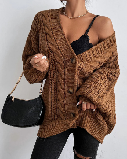 Damen stylischer Zopfstrick-Cardigan mit klassischem Muster und modernem Design