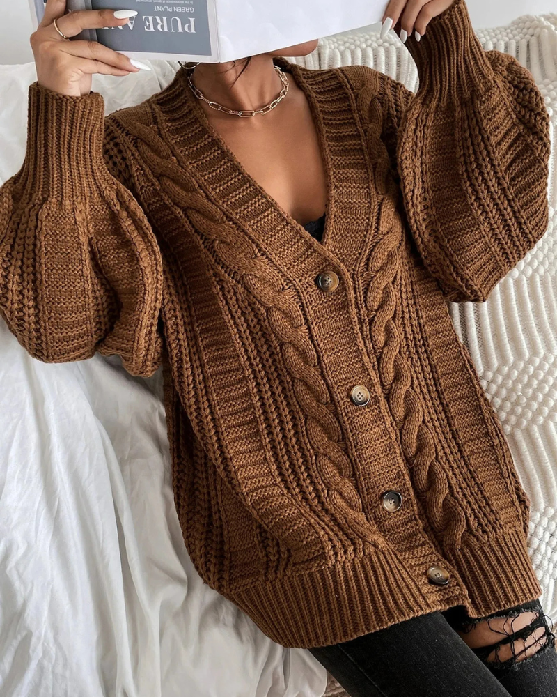 Damen stylischer Zopfstrick-Cardigan mit klassischem Muster und modernem Design