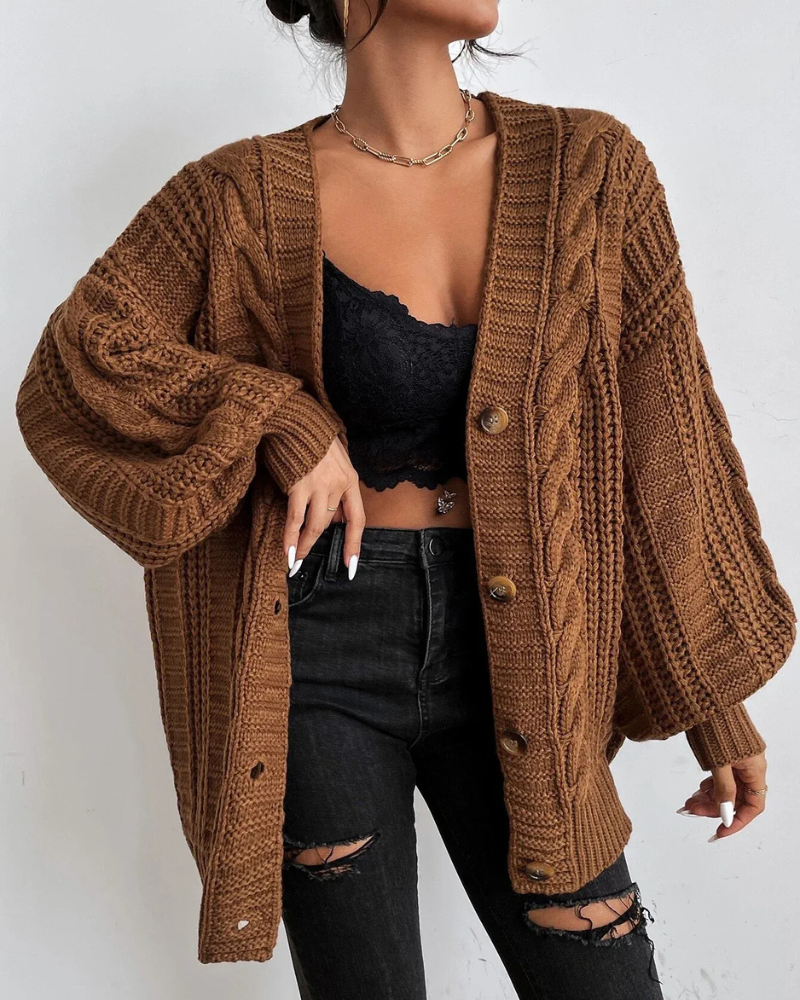 Damen stylischer Zopfstrick-Cardigan mit klassischem Muster und modernem Design