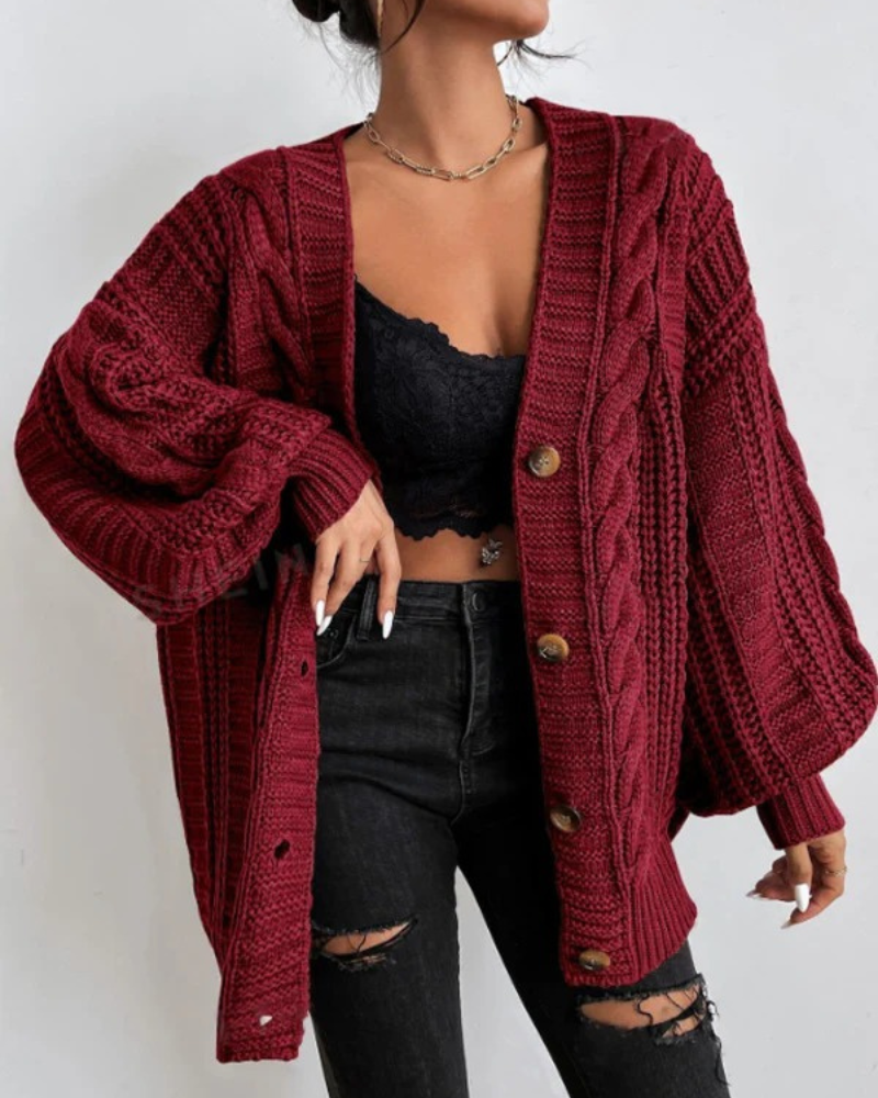 Damen stylischer Zopfstrick-Cardigan mit klassischem Muster und modernem Design