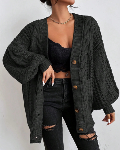 Damen stylischer Zopfstrick-Cardigan mit klassischem Muster und modernem Design
