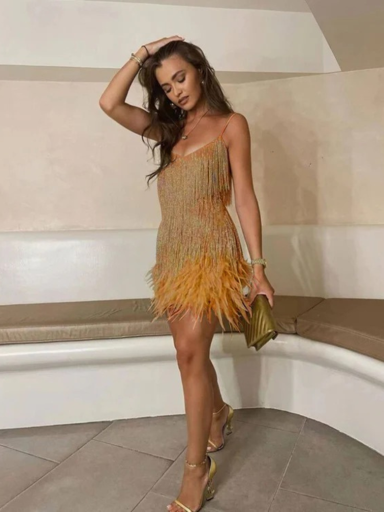 Damen stylisches Fransen-Cocktailkleid mit schwungvollen Fransen, ideal für Partys und besondere Anlässe.