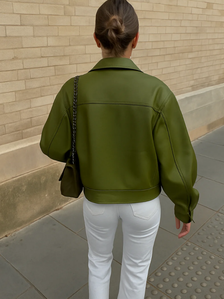 Damen trendige grüne Freizeitjacke, lässiger Look für Alltag und Outdoor-Aktivitäten
