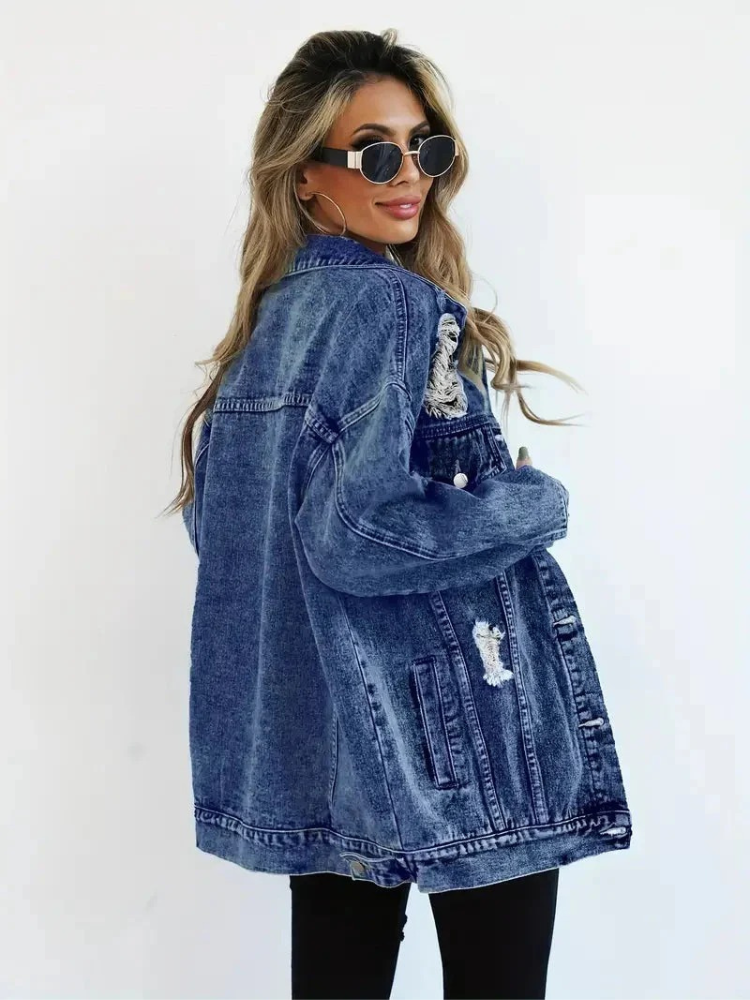 Damen trendige Oversize-Jeansjacke, lässiger Schnitt für Alltag und Freizeit