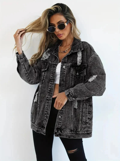 Damen trendige Oversize-Jeansjacke, lässiger Schnitt für Alltag und Freizeit