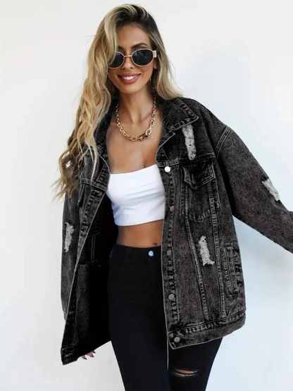 Damen trendige Oversize-Jeansjacke, lässiger Schnitt für Alltag und Freizeit