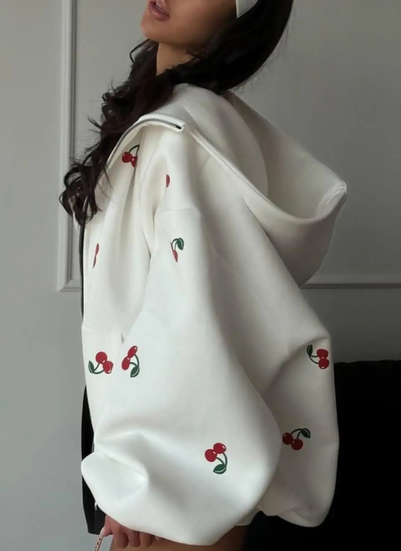 Damen trendiger Kirsch-Hoodie mit fröhlichem Kirsch-Motiv für komfortable und stylische Outfits