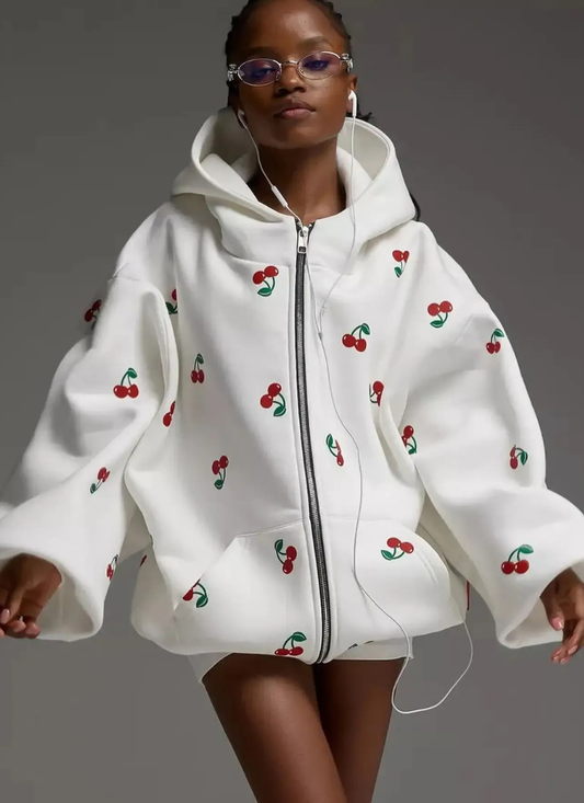 Damen trendiger Kirsch-Hoodie mit fröhlichem Kirsch-Motiv für komfortable und stylische Outfits