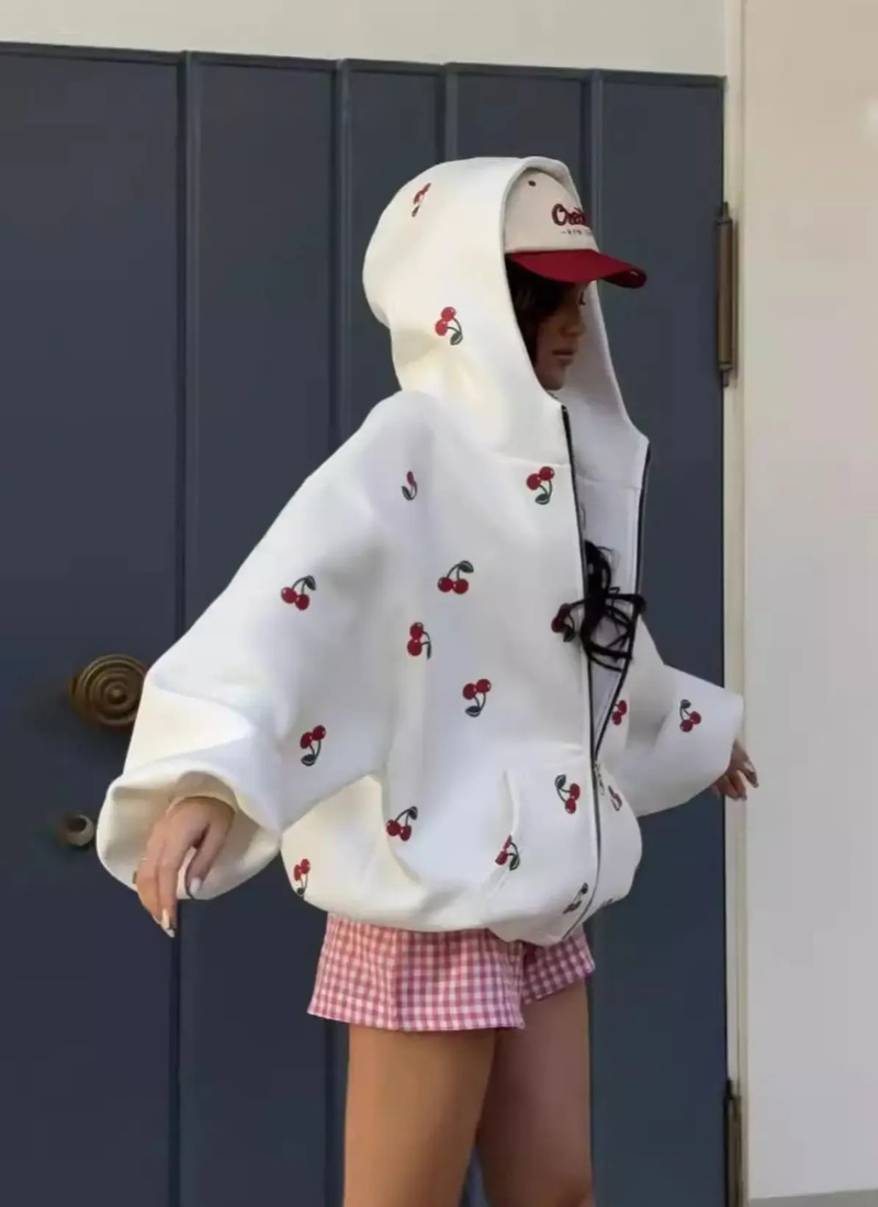 Damen trendiger Kirsch-Hoodie mit fröhlichem Kirsch-Motiv für komfortable und stylische Outfits
