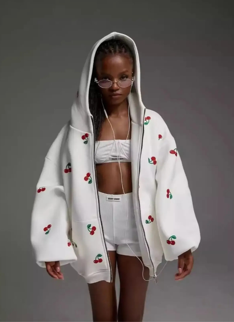 Damen trendiger Kirsch-Hoodie mit fröhlichem Kirsch-Motiv für komfortable und stylische Outfits