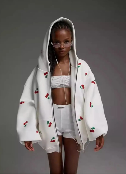 Damen trendiger Kirsch-Hoodie mit fröhlichem Kirsch-Motiv für komfortable und stylische Outfits