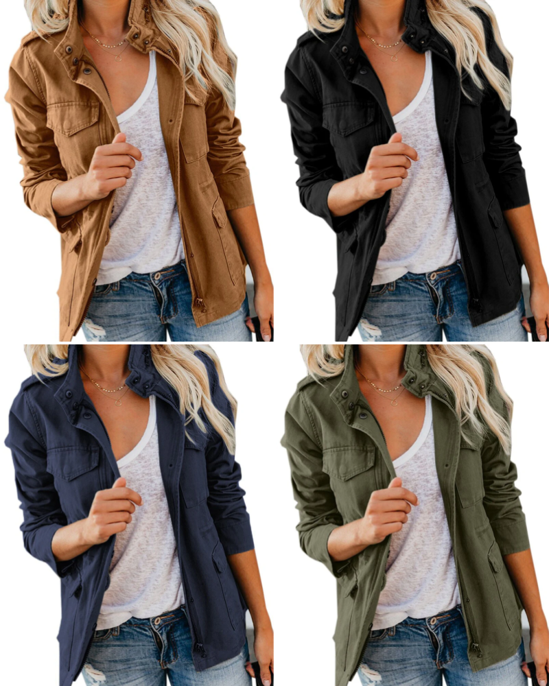 Damen Übergangs-Cargo-Jacke, stilvolle leichte Jacke für Frühling und Herbst.