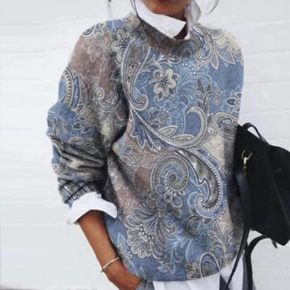 Damen Vintage Blumen-Pullover mit elegantem Blumenmuster und zeitlosem Stil für einen femininen Look.