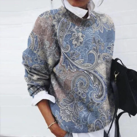 Damen Vintage Blumen-Pullover mit elegantem Blumenmuster und zeitlosem Stil für einen femininen Look.
