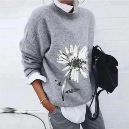 Damen Vintage Blumen-Pullover mit elegantem Blumenmuster und zeitlosem Stil für einen femininen Look.