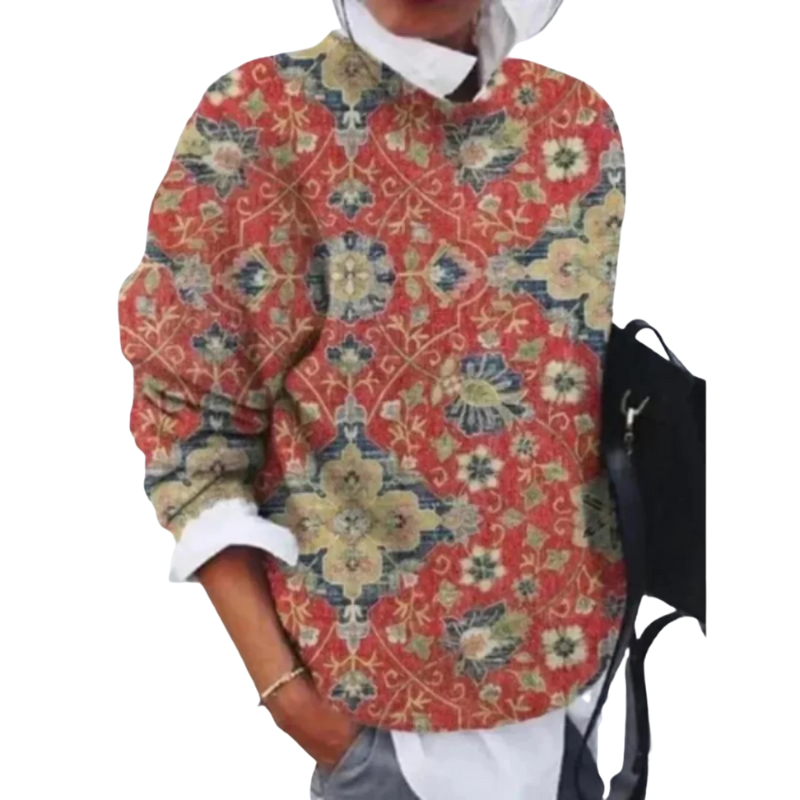 Damen Vintage Blumen-Pullover mit elegantem Blumenmuster und zeitlosem Stil für einen femininen Look.