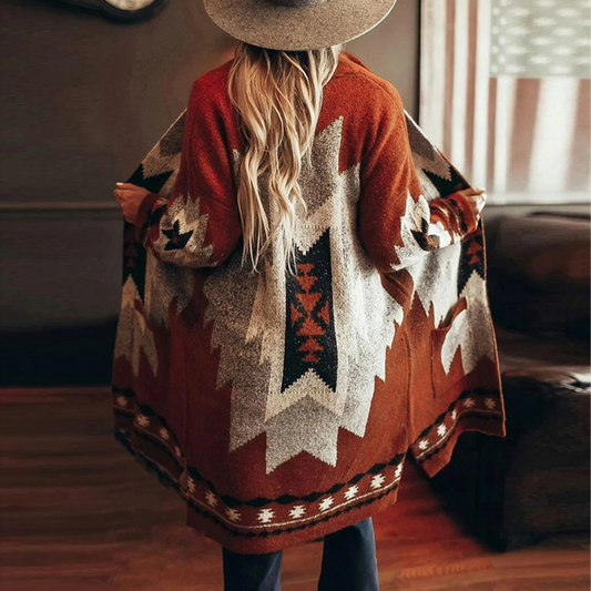 Lange Damenstrickjacke im Vintage-Bohème-Stil für vielseitige Outfits