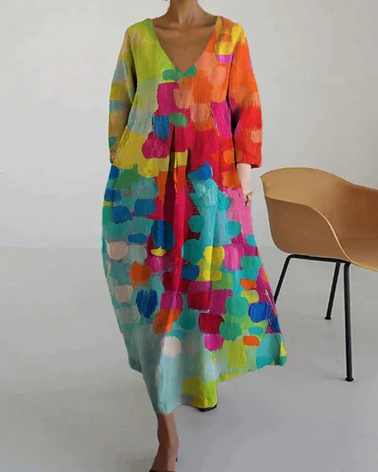 Damen Vintage buntes Sommerkleid für farbenfrohe Sommeroutfits









