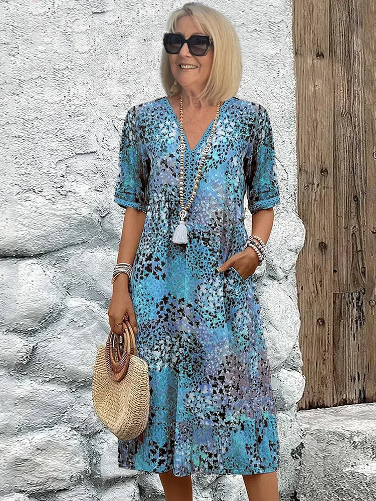 Damen Vintage buntes Midi Sommerkleid für einen farbenfrohen, stilvollen Sommer-Look