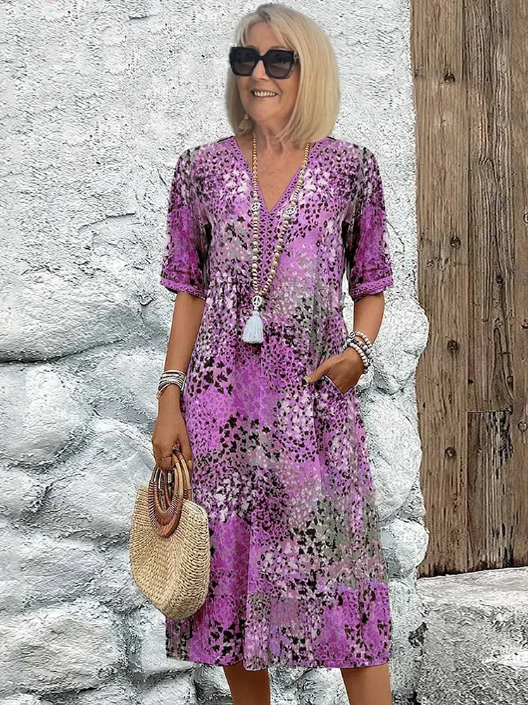 Damen Vintage buntes Midi Sommerkleid für einen farbenfrohen, stilvollen Sommer-Look
