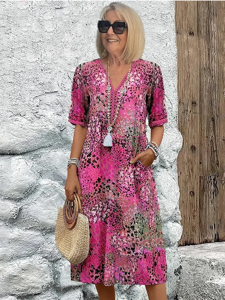Damen Vintage buntes Midi Sommerkleid für einen farbenfrohen, stilvollen Sommer-Look