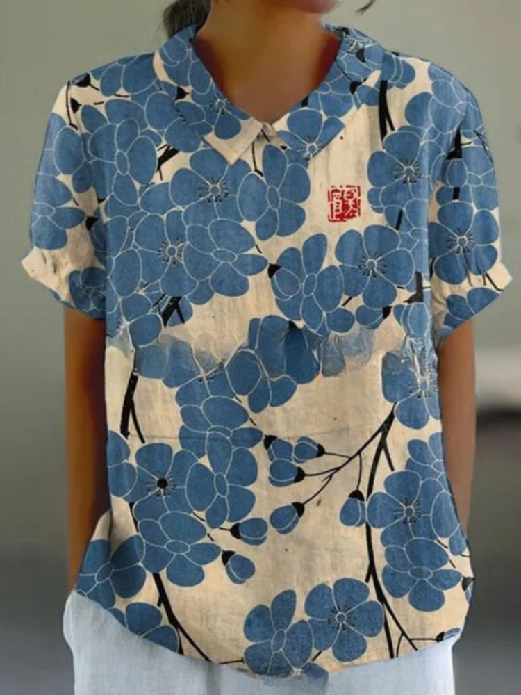 Damen Vintage geblümte Sommerbluse kurzarm für femininen Sommerlook









