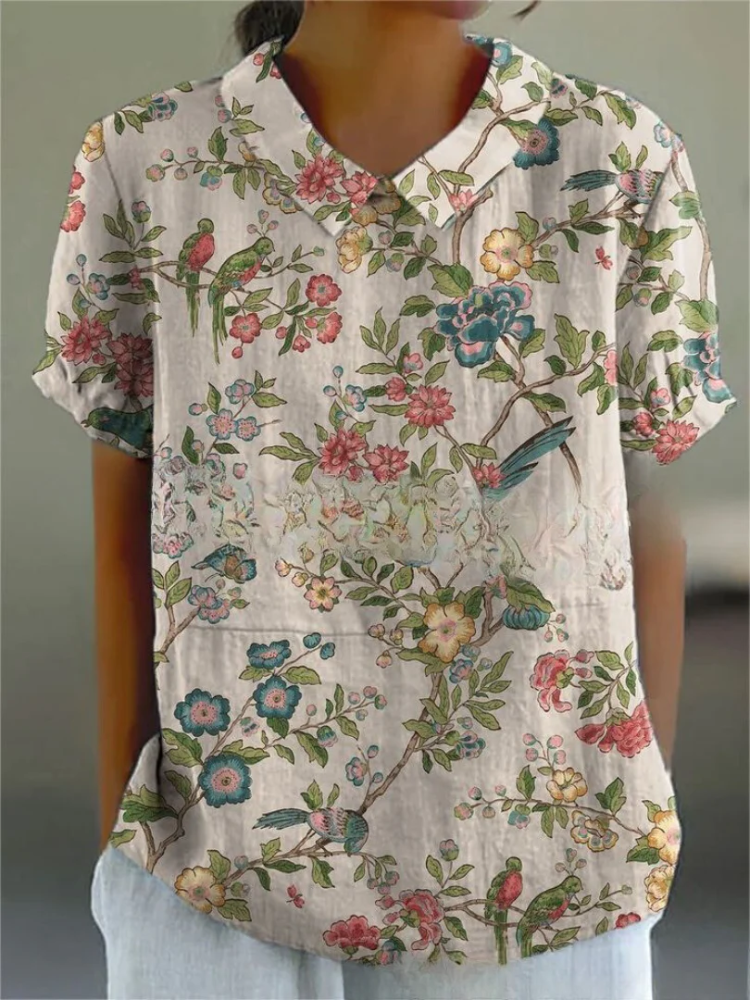 Damen Vintage geblümte Sommerbluse kurzarm für femininen Sommerlook









