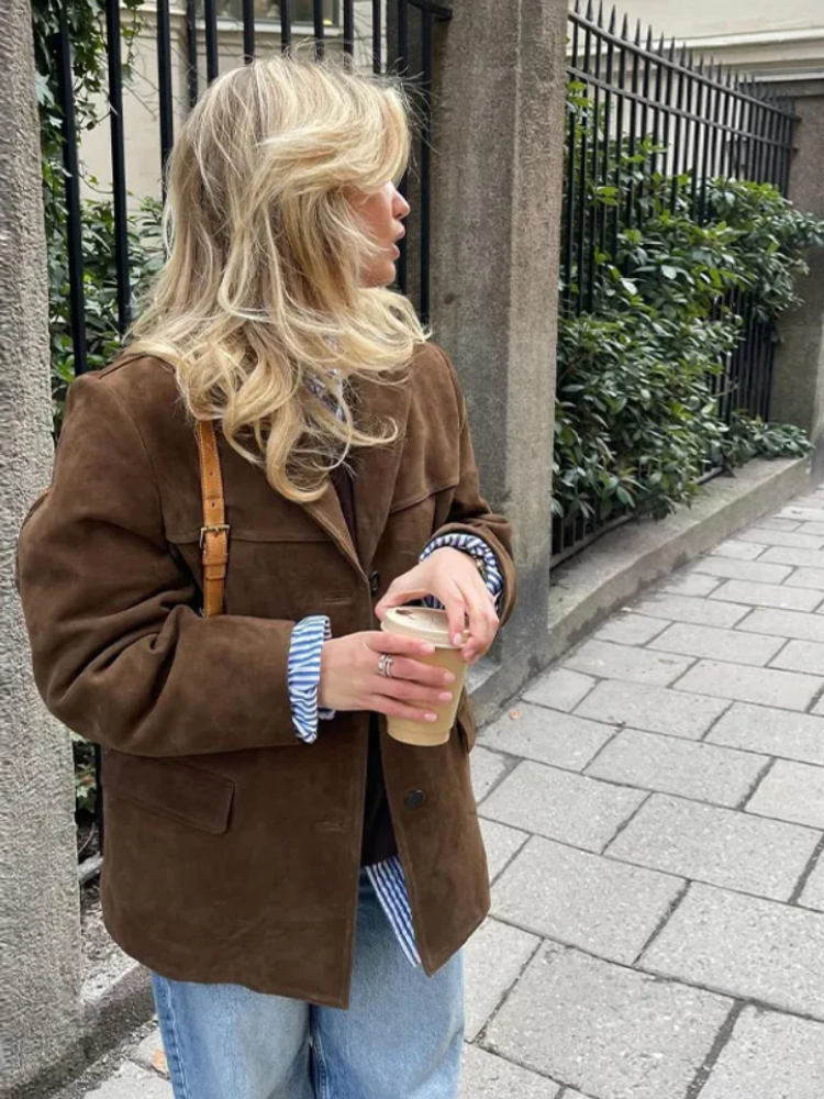 Damen Vintage-Herbstmantel im Oversize-Stil für kühle Herbsttage