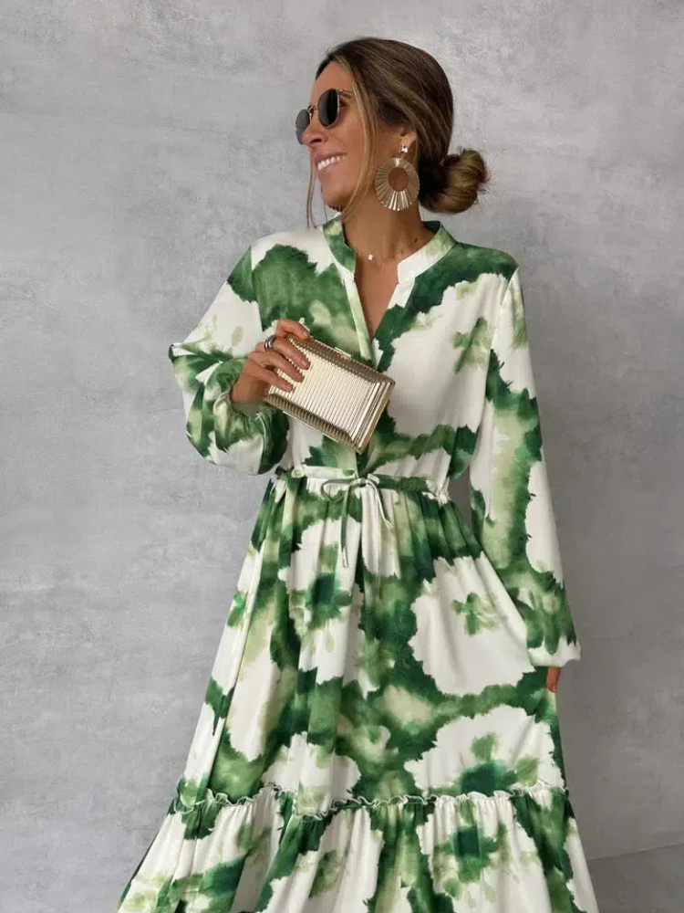 Damen Vintage Kleid mit langen Ärmeln in elegantem Schnitt für Alltag und besondere Anlässe.