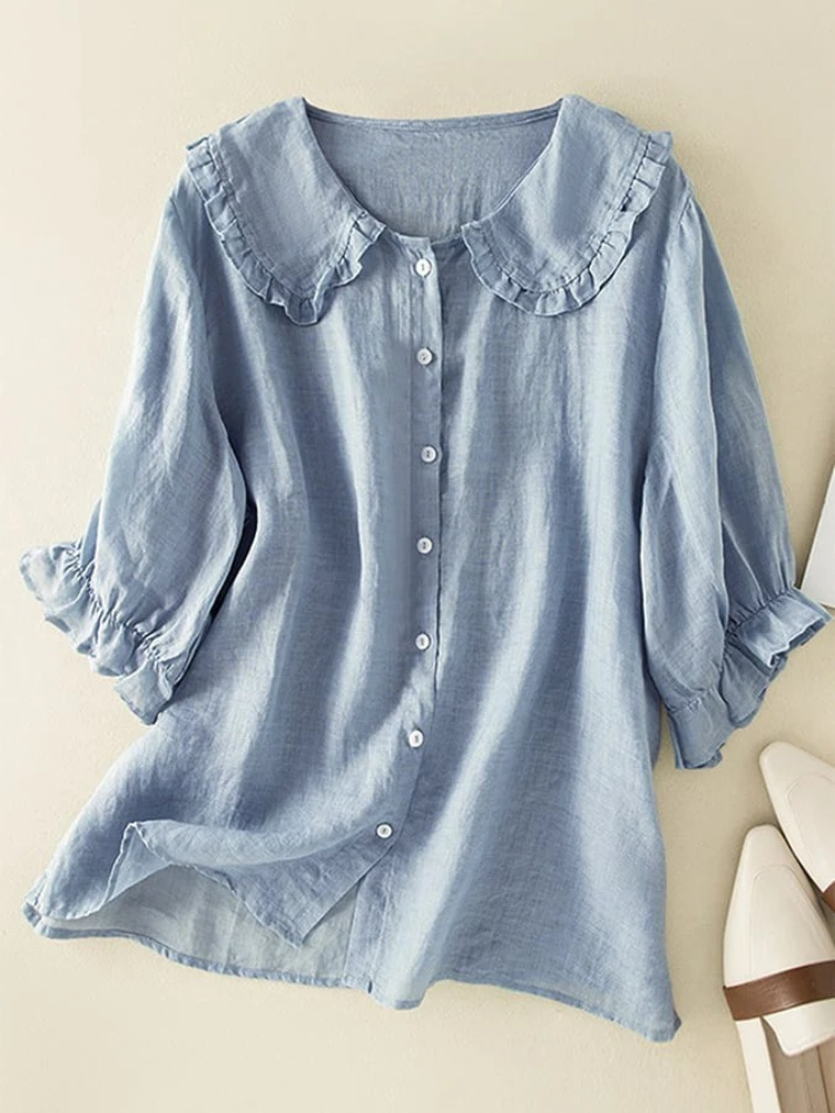 Damen Vintage-Kurzarmbluse mit klassischem Schnitt und feinen Details