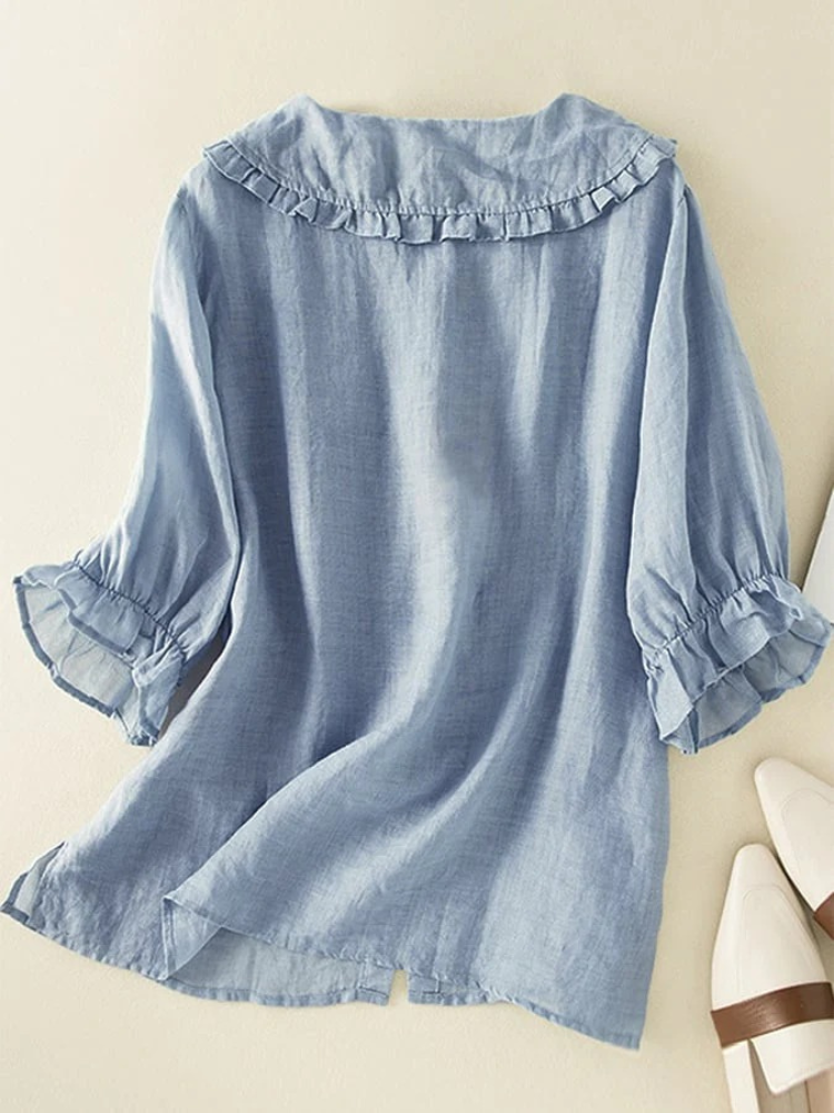 Damen Vintage-Kurzarmbluse mit klassischem Schnitt und feinen Details