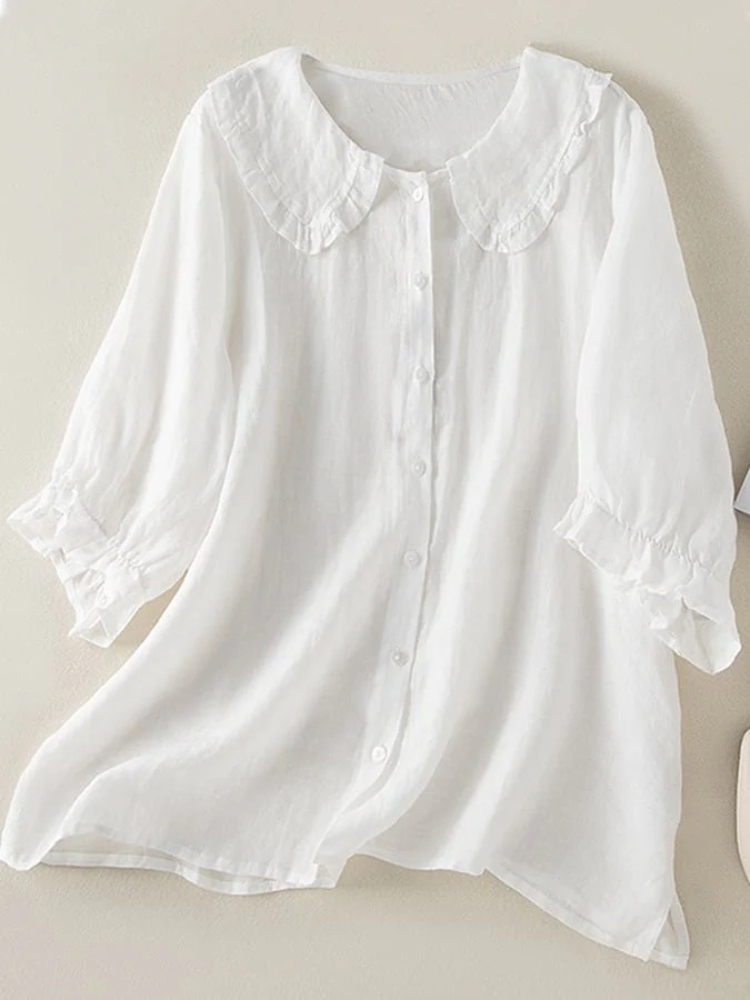 Damen Vintage-Kurzarmbluse mit klassischem Schnitt und feinen Details
