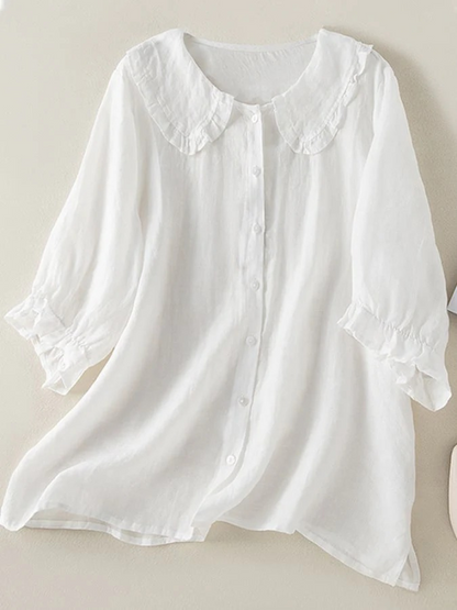 Damen Vintage-Kurzarmbluse mit klassischem Schnitt und feinen Details