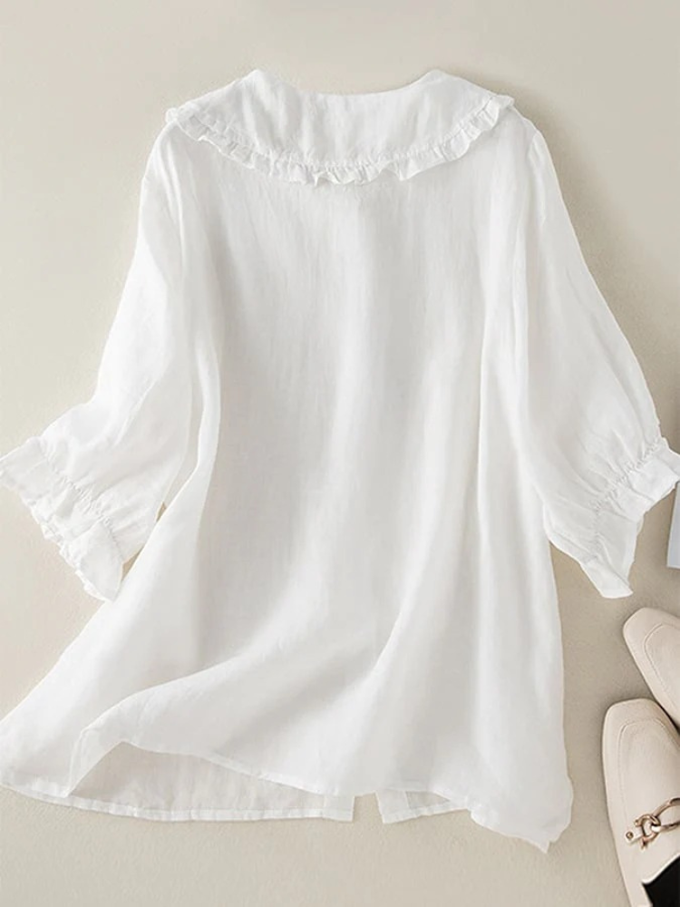 Damen Vintage-Kurzarmbluse mit klassischem Schnitt und feinen Details