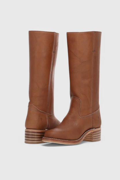 Damen Vintage Stiefel mit Absatz in Kniehöhe im eleganten zeitlosen Design
