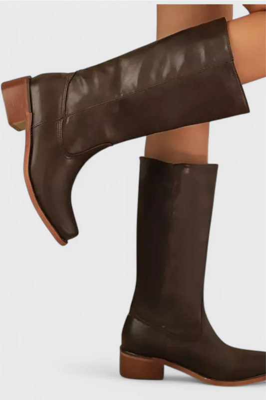 Damen Vintage Stiefel mit Absatz in Kniehöhe im eleganten zeitlosen Design