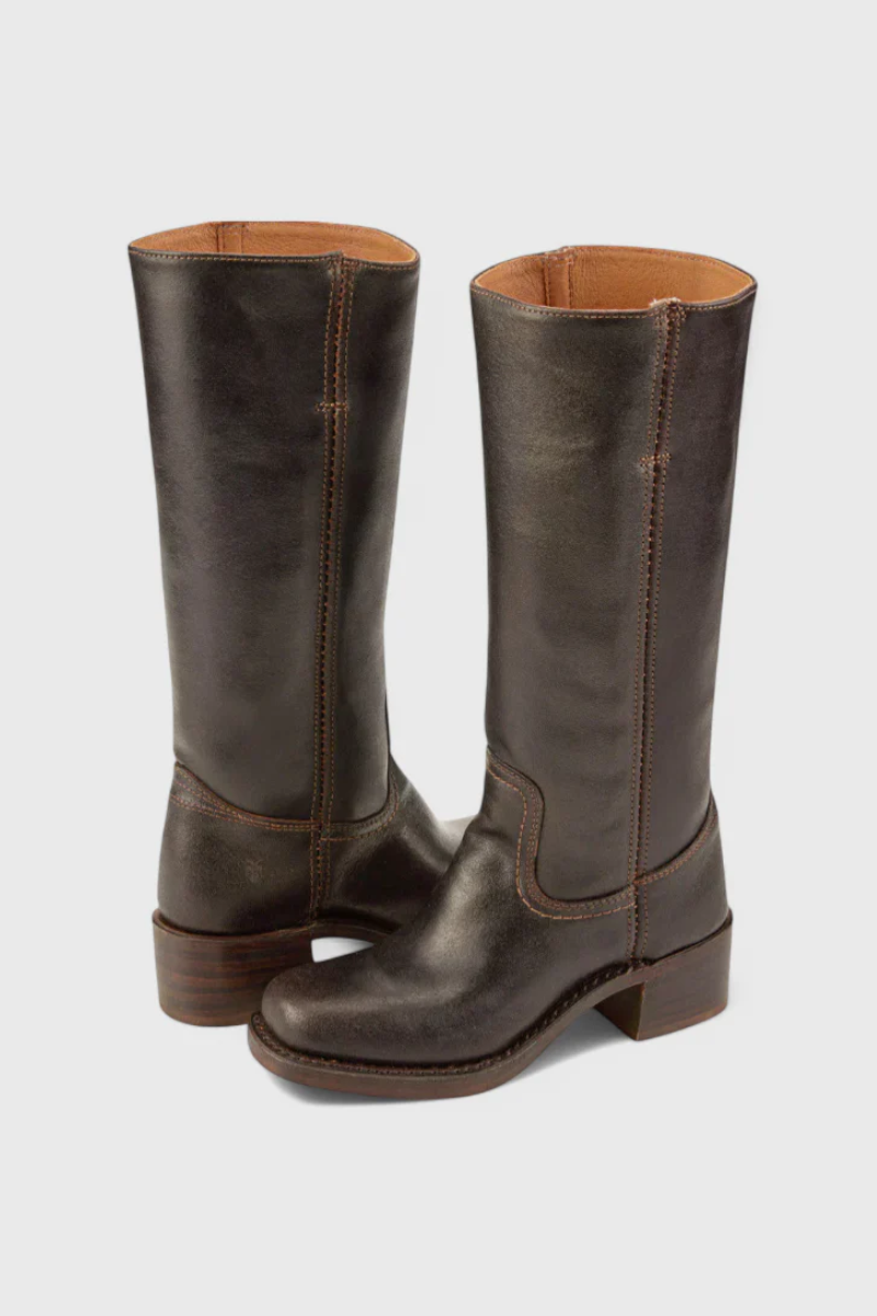 Damen Vintage Stiefel mit Absatz in Kniehöhe im eleganten zeitlosen Design