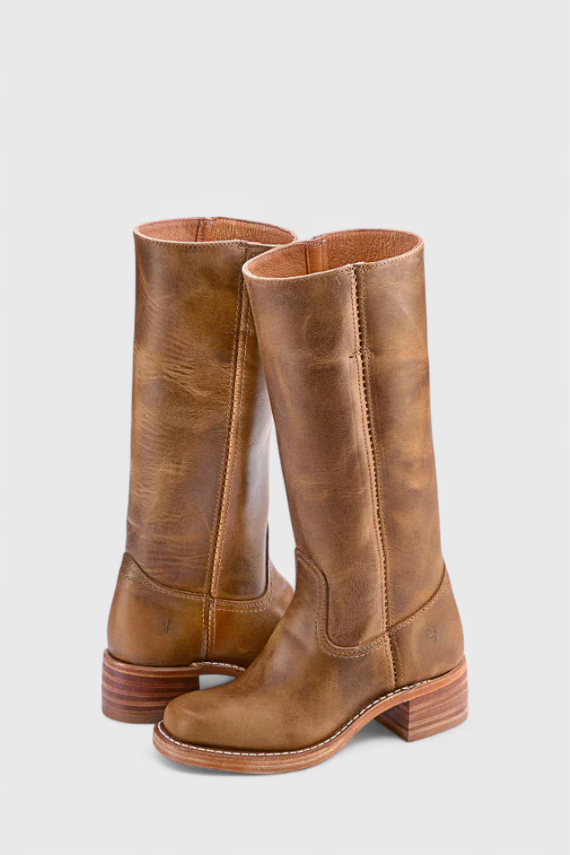 Damen Vintage Stiefel mit Absatz in Kniehöhe im eleganten zeitlosen Design