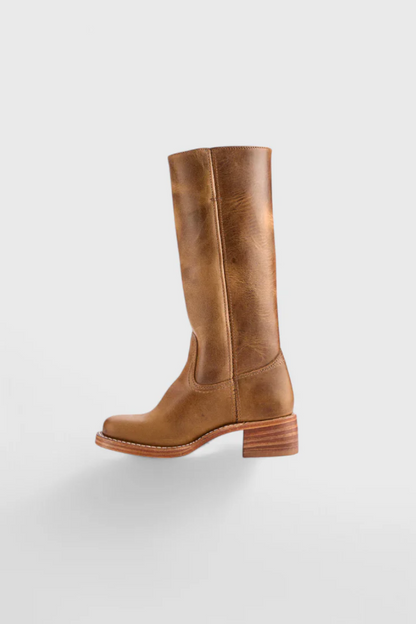 Damen Vintage Stiefel mit Absatz in Kniehöhe im eleganten zeitlosen Design