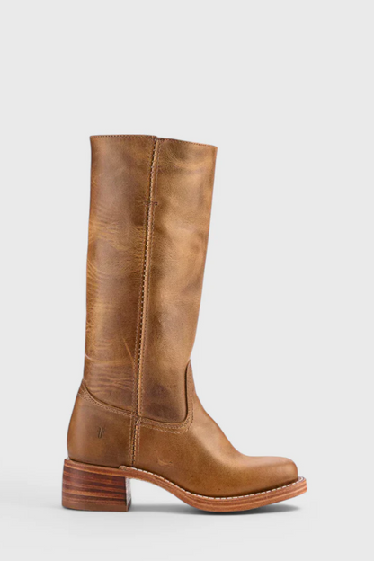 Damen Vintage Stiefel mit Absatz in Kniehöhe im eleganten zeitlosen Design