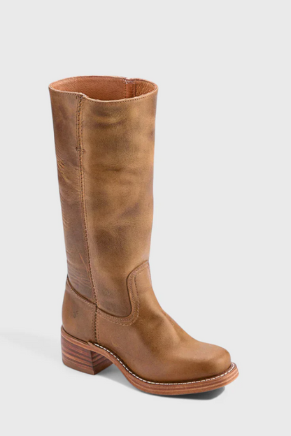 Damen Vintage Stiefel mit Absatz in Kniehöhe im eleganten zeitlosen Design