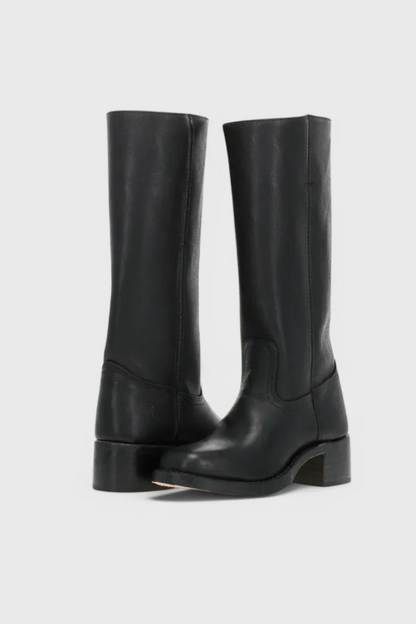 Damen Vintage Stiefel mit Absatz in Kniehöhe im eleganten zeitlosen Design