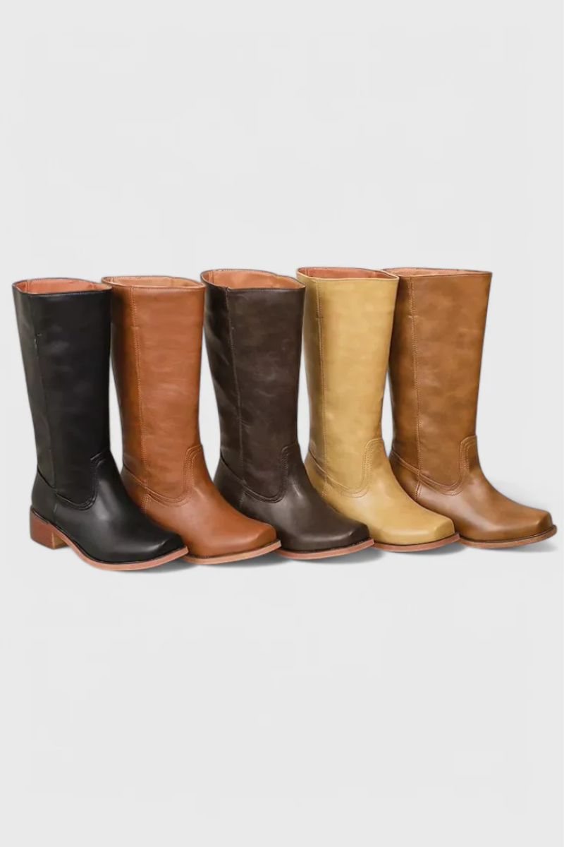 Damen Vintage Stiefel mit Absatz in Kniehöhe im eleganten zeitlosen Design
