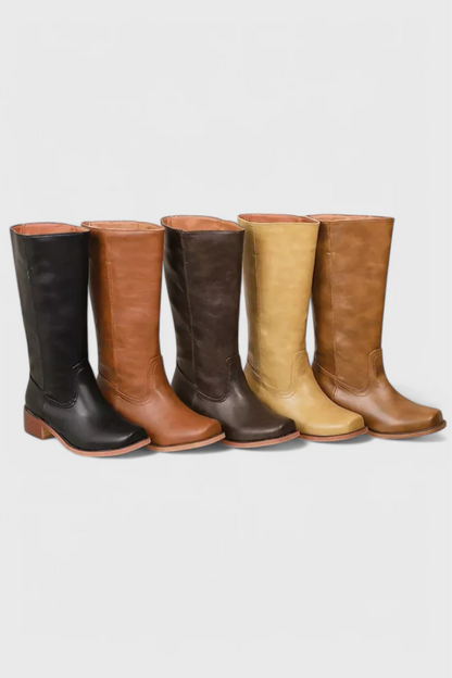 Damen Vintage Stiefel mit Absatz in Kniehöhe im eleganten zeitlosen Design