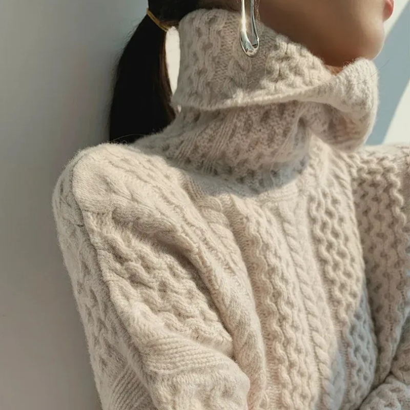 Damen Vintage-Strickpullover mit Rollkragen in elegantem Design
