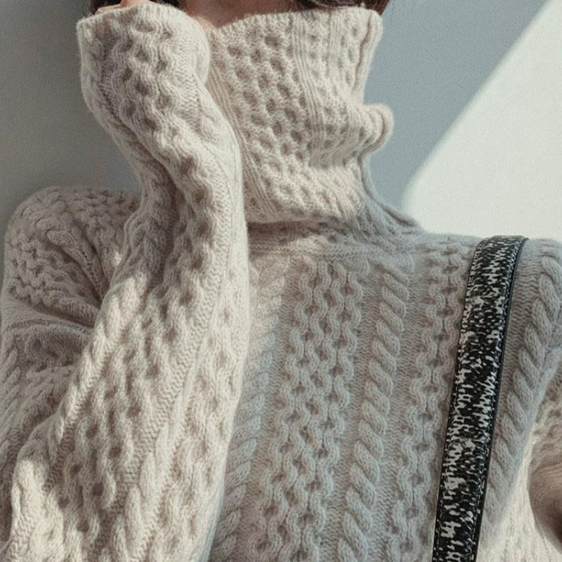 Damen Vintage-Strickpullover mit Rollkragen in elegantem Design