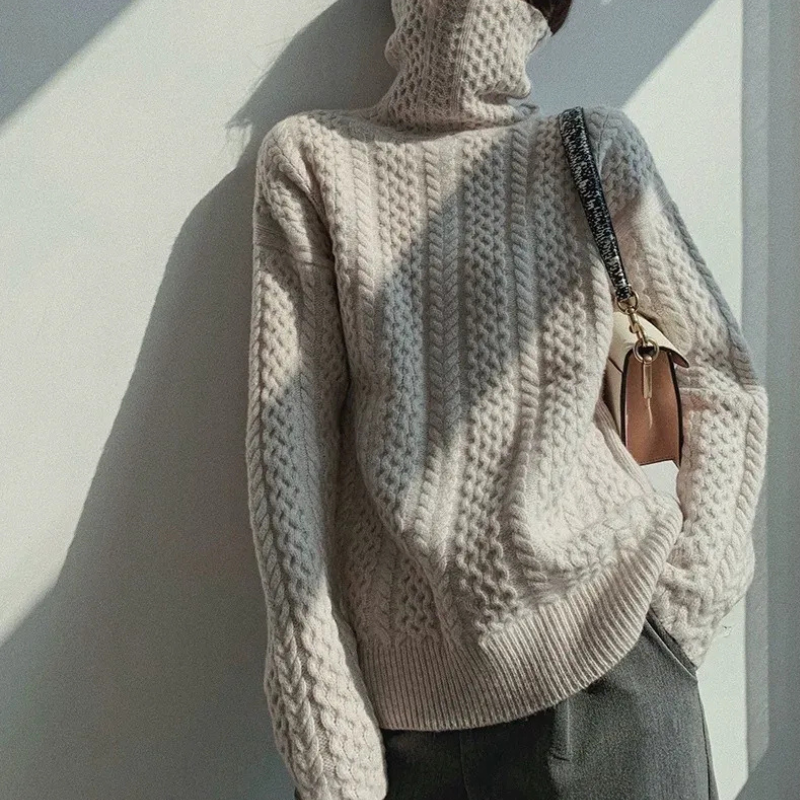 Damen Vintage-Strickpullover mit Rollkragen in elegantem Design