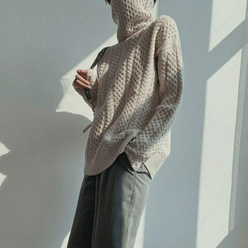 Damen Vintage-Strickpullover mit Rollkragen in elegantem Design