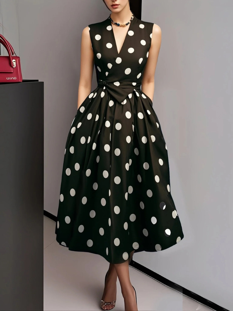 Damen Vintage-Wickelkleid mit Polka-Dots – stilvolles Kleid mit Punktemuster für vielseitige Anlässe