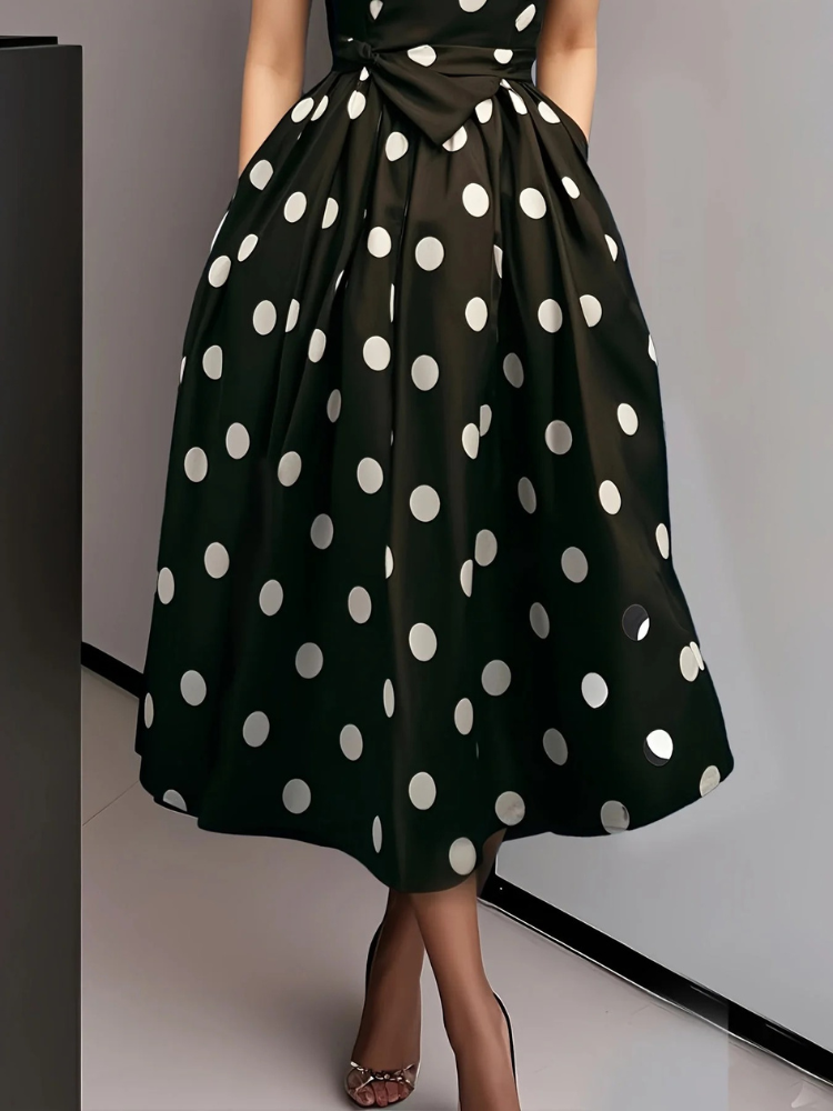 Damen Vintage-Wickelkleid mit Polka-Dots – stilvolles Kleid mit Punktemuster für vielseitige Anlässe